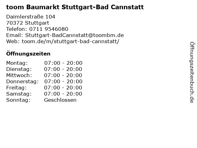 toom Baumarkt Stuttgart-Bad Cannstatt in Stuttgart: Adresse und Öffnungszeiten