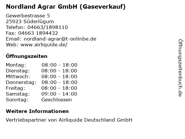 Nordland Agrar GmbH (Gaseverkauf) in Süderlügum: Adresse und Öffnungszeiten
