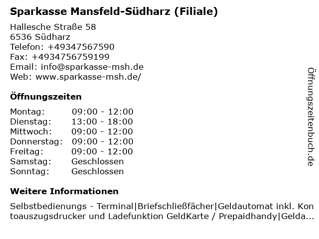 ᐅ Offnungszeiten Sparkasse Mansfeld Sudharz Filiale Rossla Kasse Hallesche Strasse 58 In Sudharz