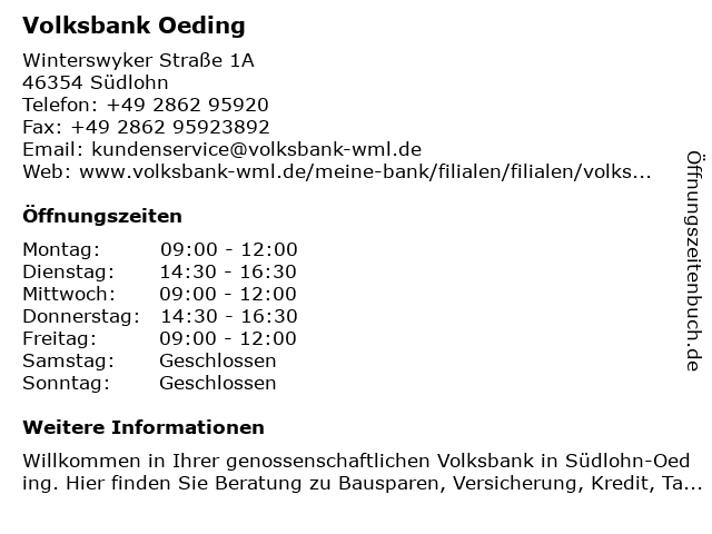 ᐅ Offnungszeiten Vr Bank Westmunsterland Eg Filiale Sudlohn