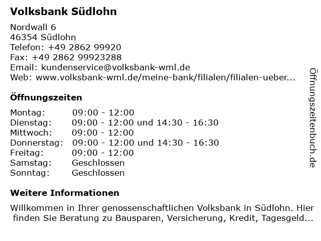 ᐅ Offnungszeiten Vr Bank Westmunsterland Eg Filiale Sudlohn