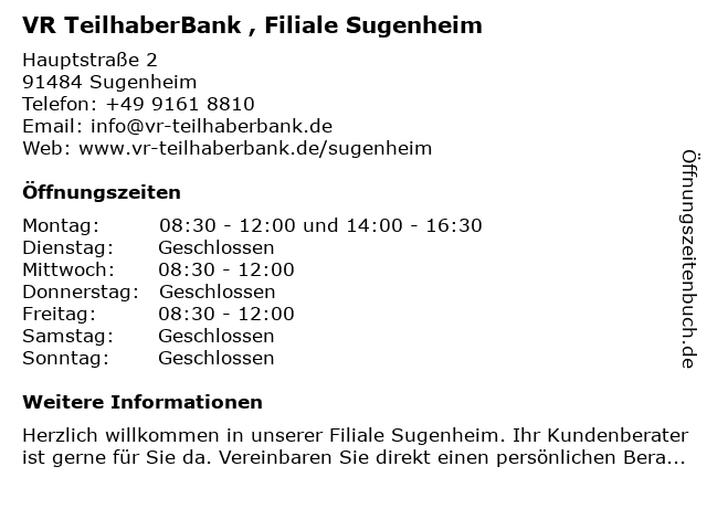 ᐅ Offnungszeiten Vr Meine Bank Eg Geschaftsstelle Sugenheim