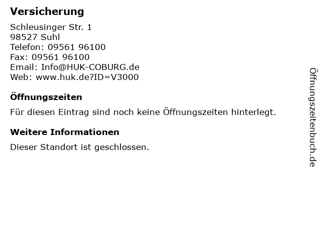 ᐅ Offnungszeiten Huk Coburg Versicherung Claudia Scheerschmidt In Suhl Schleusinger Strasse 1 In Suhl