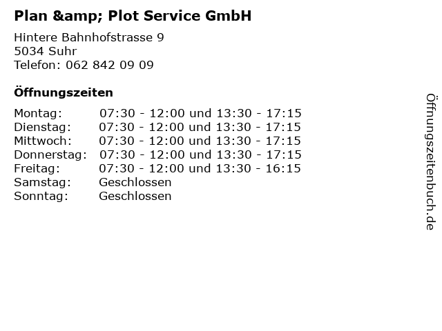 Plan & Plot Service GmbH in Suhr: Adresse und Öffnungszeiten