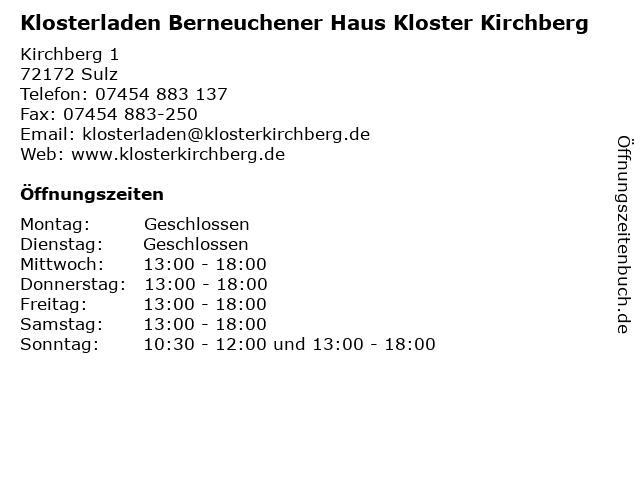 ᐅ Offnungszeiten Kloster Kirchberg Berneuchener Haus