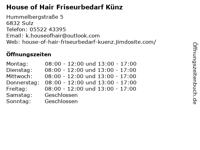 ᐅ Offnungszeiten Hair Haus Hummelbergstrasse 5 In Sulz