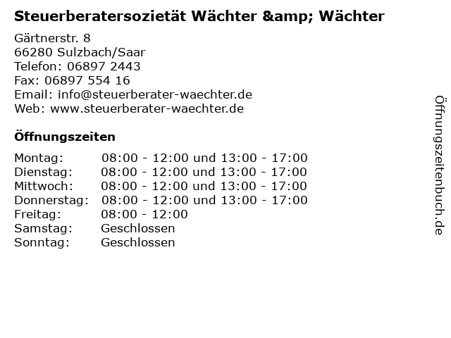 Steuerberatersozietät Wächter & Wächter in Sulzbach/Saar: Adresse und Öffnungszeiten