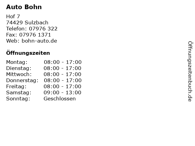 Auto Bohn in Sulzbach: Adresse und Öffnungszeiten