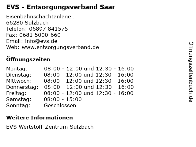 EVS - Entsorgungsverband Saar in Sulzbach: Adresse und Öffnungszeiten