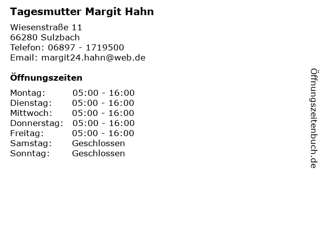 Tagesmutter Margit Hahn in Sulzbach: Adresse und Öffnungszeiten