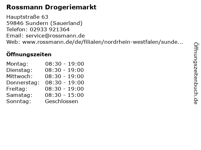 Rossmann in Sundern (Sauerland): Adresse und Öffnungszeiten