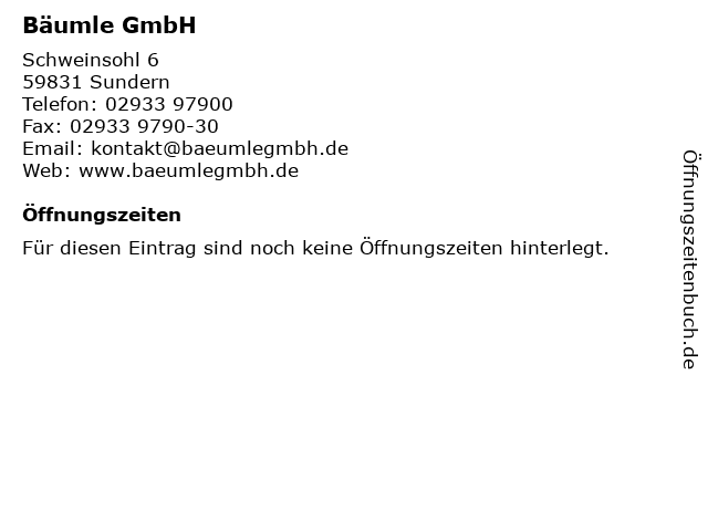 Á Offnungszeiten Baumle Gmbh Schweinsohl 6 In Sundern