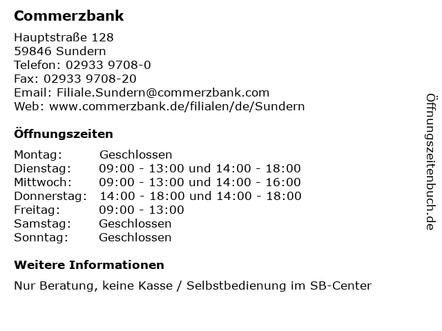 Commerzbank in Sundern: Adresse und Öffnungszeiten