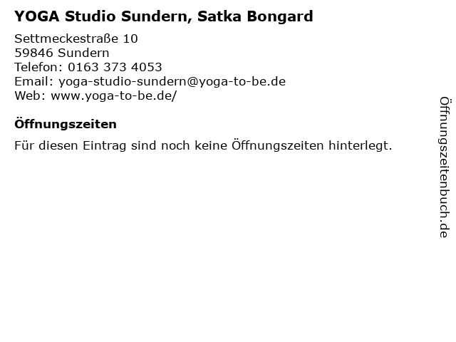 YOGA Studio Sundern, Satka Bongard in Sundern: Adresse und Öffnungszeiten