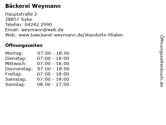Bäckerei Weymann Kg in Syke: Adresse und Öffnungszeiten