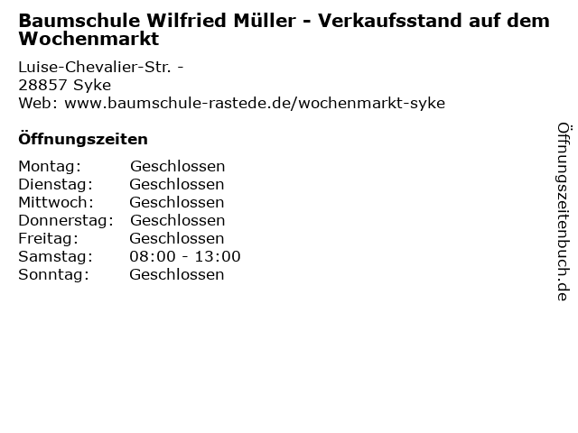 Baumschule Wilfried Müller - Verkaufsstand auf dem Wochenmarkt in Syke: Adresse und Öffnungszeiten