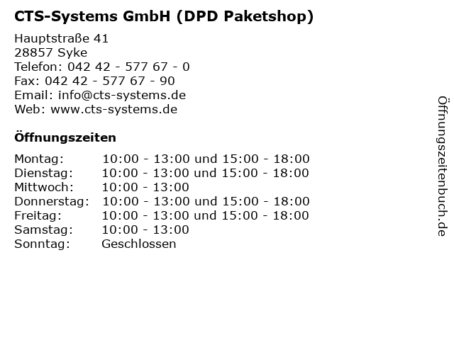 CTS-Systems GmbH (DPD Paketshop) in Syke: Adresse und Öffnungszeiten