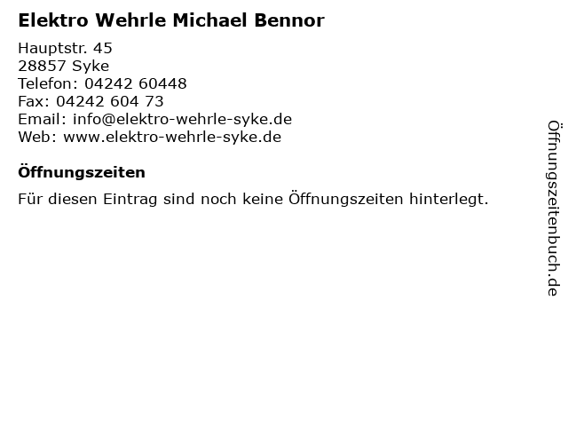 Elektro Wehrle Michael Bennor in Syke: Adresse und Öffnungszeiten