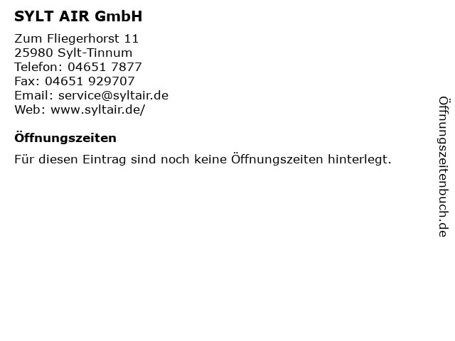 SYLT AIR GmbH in Sylt-Tinnum: Adresse und Öffnungszeiten