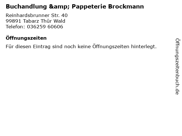Buchandlung & Pappeterie Brockmann in Tabarz Thür Wald: Adresse und Öffnungszeiten