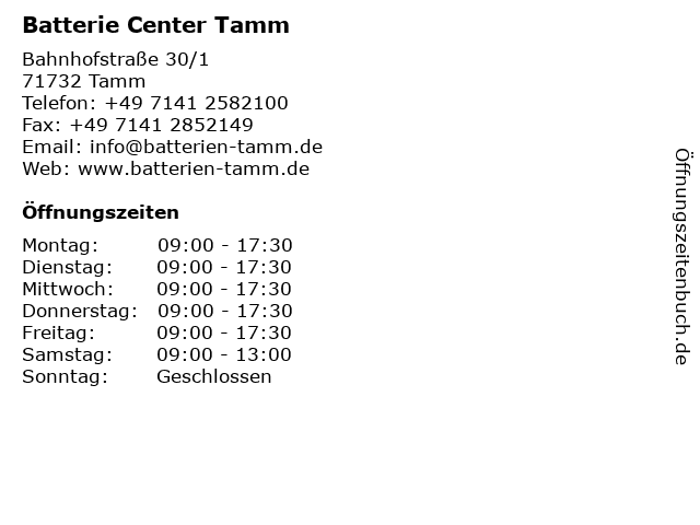 Batterie Center Tamm in Tamm: Adresse und Öffnungszeiten