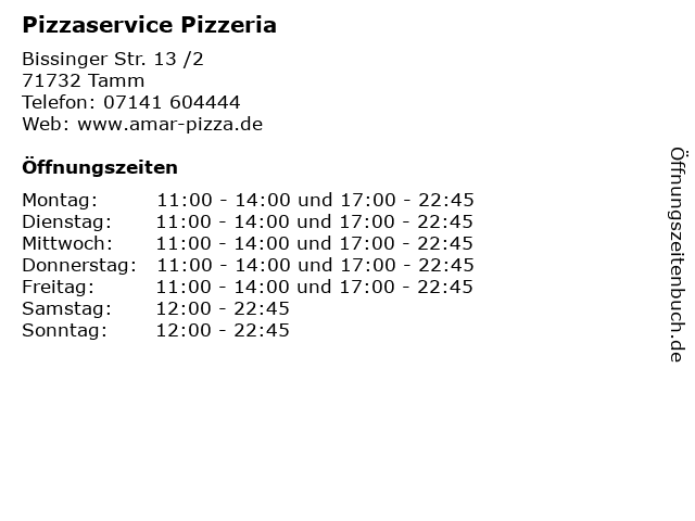 Pizzaservice Pizzeria in Tamm: Adresse und Öffnungszeiten