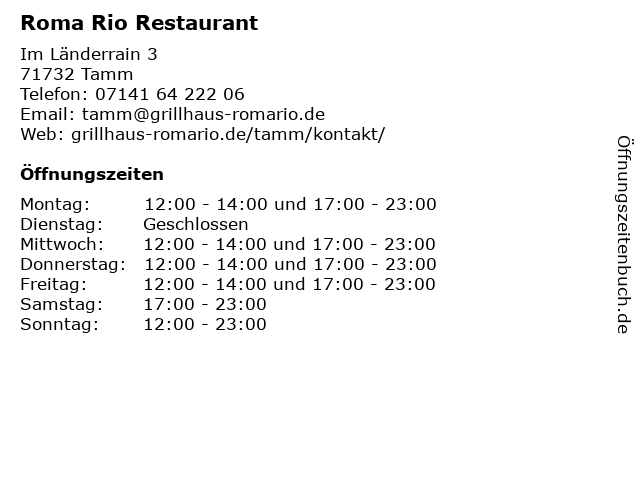 Roma Rio Restaurant in Tamm: Adresse und Öffnungszeiten