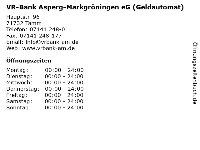 VR-Bank Asperg-Markgröningen eG (Geldautomat) in Tamm: Adresse und Öffnungszeiten