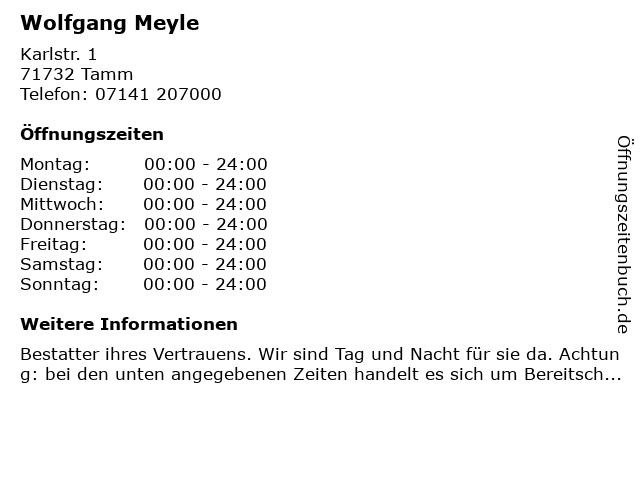 Wolfgang Meyle in Tamm: Adresse und Öffnungszeiten