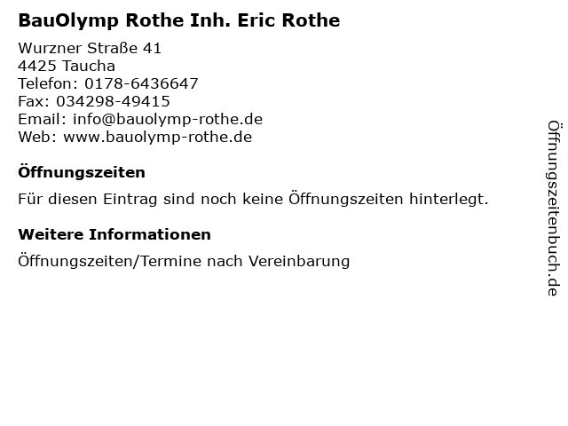 BauOlymp Rothe Inh. Eric Rothe in Taucha: Adresse und Öffnungszeiten