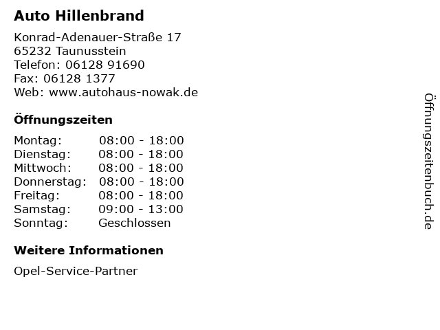 Auto Hillenbrand in Taunusstein: Adresse und Öffnungszeiten