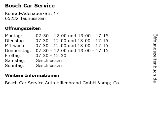 Bosch Car Service in Taunusstein: Adresse und Öffnungszeiten