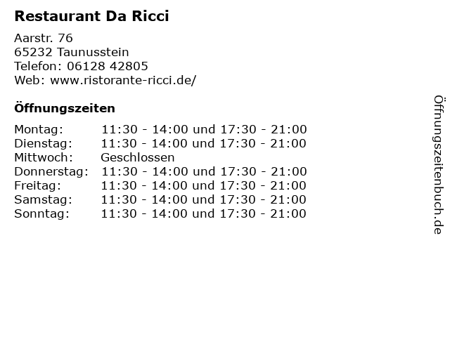 Restaurant Da Ricci in Taunusstein: Adresse und Öffnungszeiten