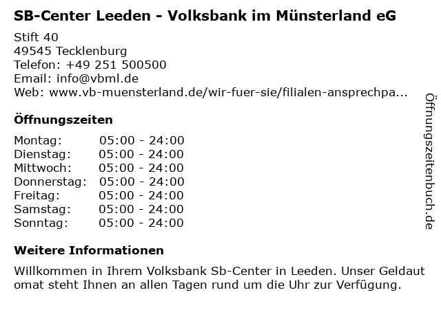 ᐅ Offnungszeiten Vr Bank Kreis Steinfurt Eg Sb Center Leeden