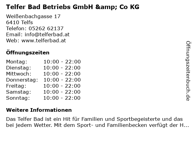 Telfer Bad Betriebs GmbH & Co KG in Telfs: Adresse und Öffnungszeiten