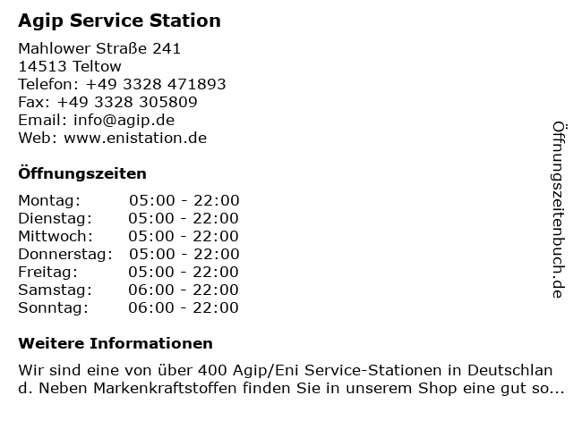 Agip Service Station in Teltow: Adresse und Öffnungszeiten