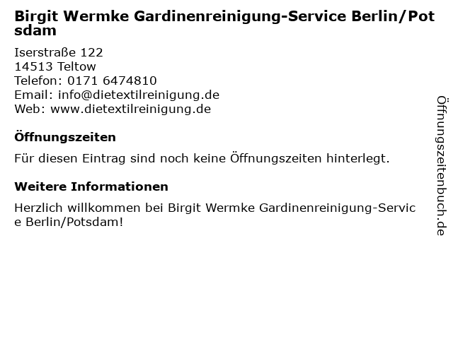 Birgit Wermke Gardinenreinigung-Service Berlin/Potsdam in Teltow: Adresse und Öffnungszeiten