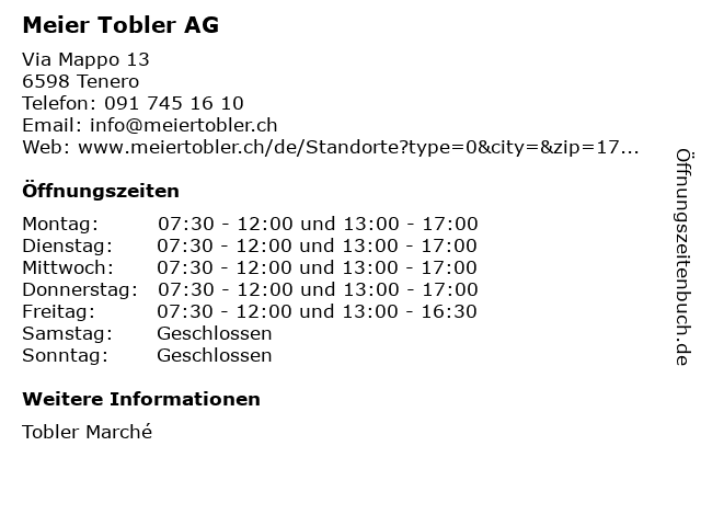 Meier Tobler AG in Tenero: Adresse und Öffnungszeiten