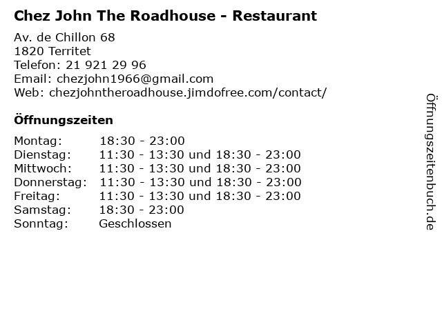 Chez John The Roadhouse - Restaurant in Territet: Adresse und Öffnungszeiten