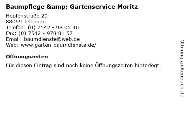 Baumpflege & Gartenservice Moritz in Tettnang: Adresse und Öffnungszeiten