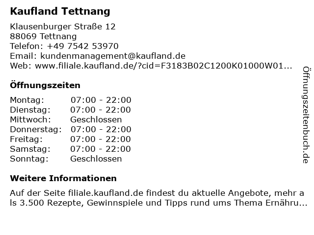 Kaufland Tettnang in Tettnang: Adresse und Öffnungszeiten