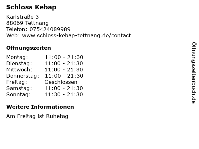 Schloss Kebap in Tettnang: Adresse und Öffnungszeiten