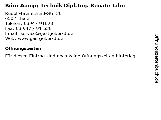 Büro & Technik Dipl.Ing. Renate Jahn in Thale: Adresse und Öffnungszeiten