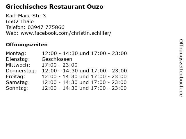 Griechisches Restaurant Ouzo in Thale: Adresse und Öffnungszeiten