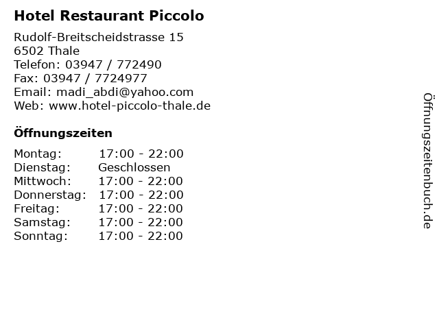 Hotel Restaurant Piccolo in Thale: Adresse und Öffnungszeiten