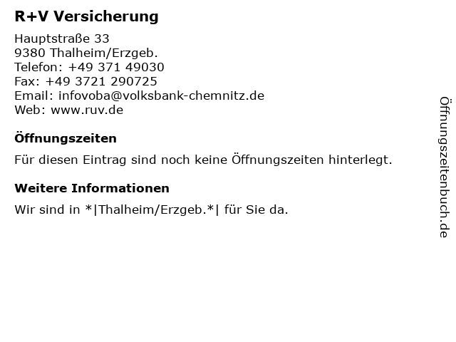 R+V Versicherung in Thalheim/Erzgeb.: Adresse und Öffnungszeiten