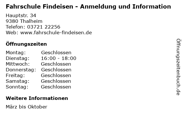 Fahrschule Findeisen - Anmeldung und Information in Thalheim: Adresse und Öffnungszeiten