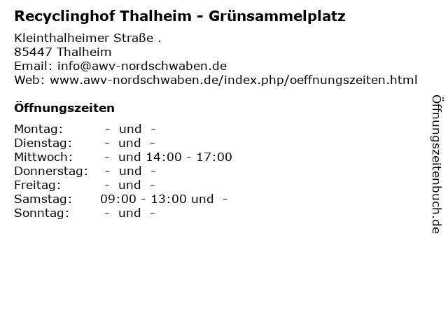 Recyclinghof Thalheim - Grünsammelplatz in Thalheim: Adresse und Öffnungszeiten
