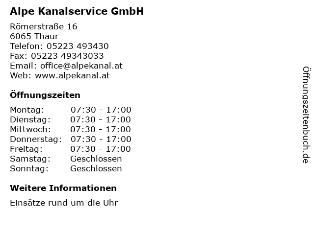 Alpe Kanalservice GmbH in Thaur: Adresse und Öffnungszeiten