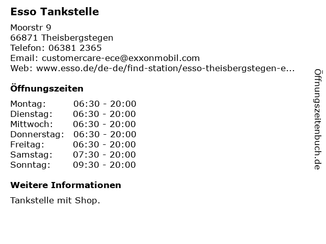 Esso Tankstelle in Theisbergstegen: Adresse und Öffnungszeiten